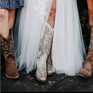 Elegant White and Brown Heeled Boots